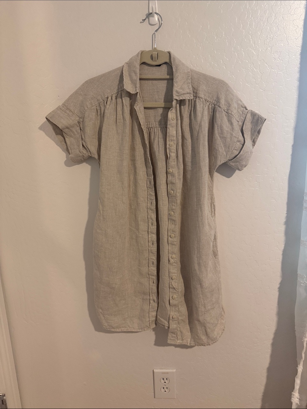 J. Crew Linen Mini Shirt Dress in Light Beige